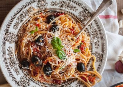 Pasta Puttanesca with Scallops